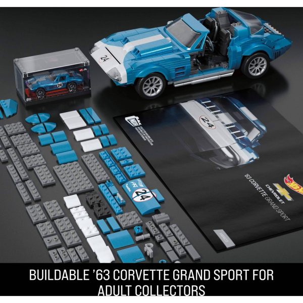 MEGA Hot Wheels 63 Corvette Grand Sport Race Car Building Toy Kit (1060 Pieces) for Collectors - Image 2
